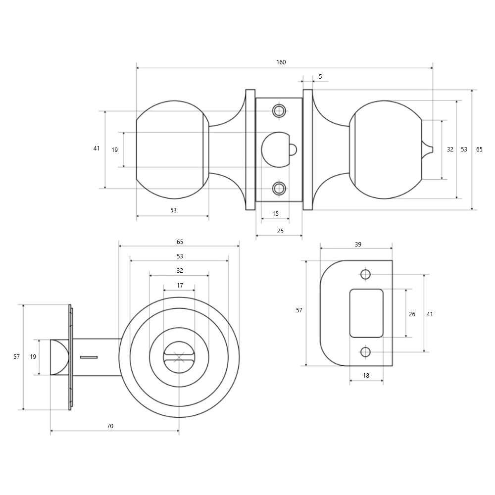 Комплект поворотных ручек с защелкой Arsenal 607 AC PS медь