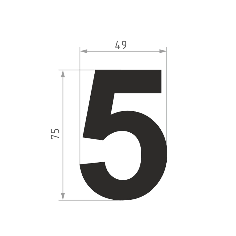 Номер на дверь самоклеящийся 5 нержавеющая сталь, хром НОРА-М