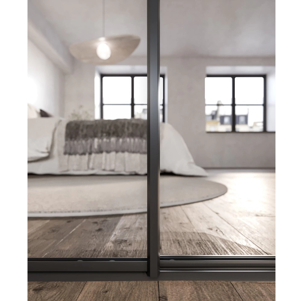 Дверь для шкафа-купе 704х2555 мм зеркало/алюминий черный муар трапеция