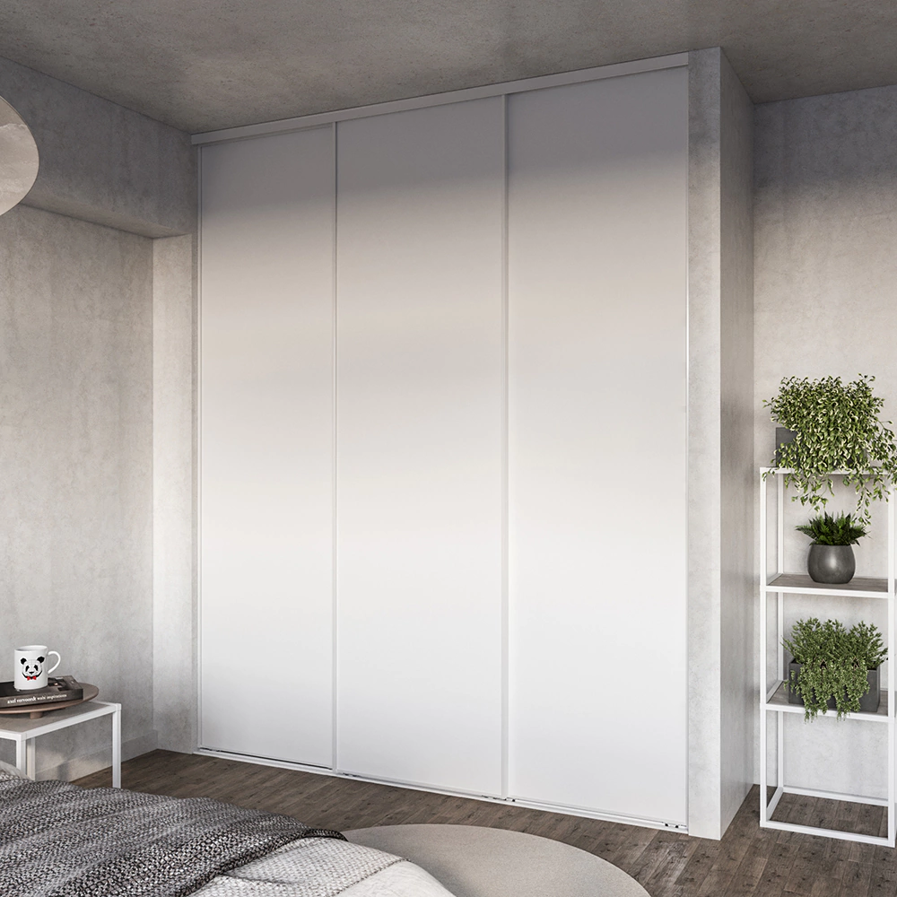 Дверь для шкафа-купе 804х2255 мм ЛДСП Белый/алюминий белый муар трапеция