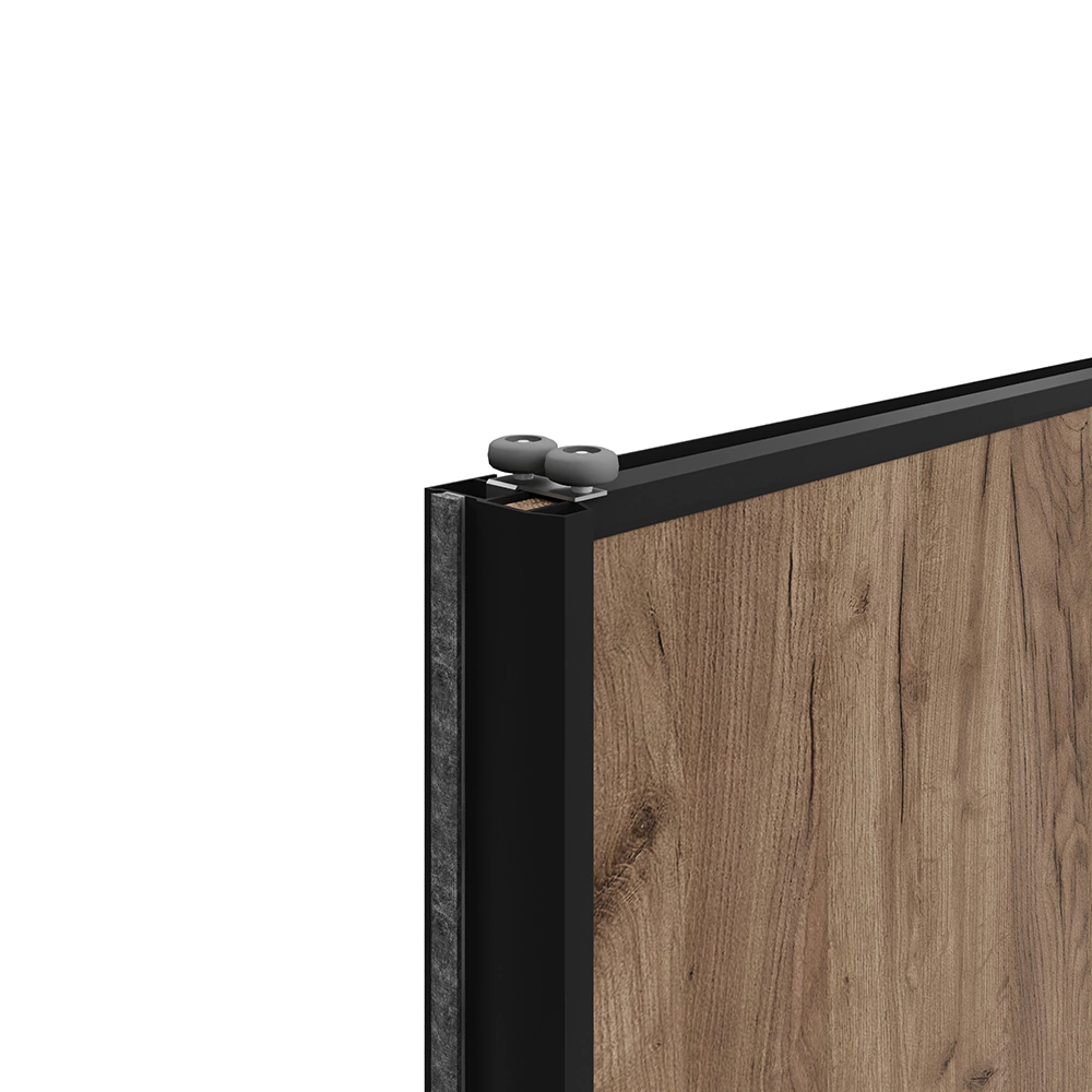 Дверь для шкафа-купе 804х2455 мм ЛДСП Дуб крафт табачный/алюминий черный муар трапеция