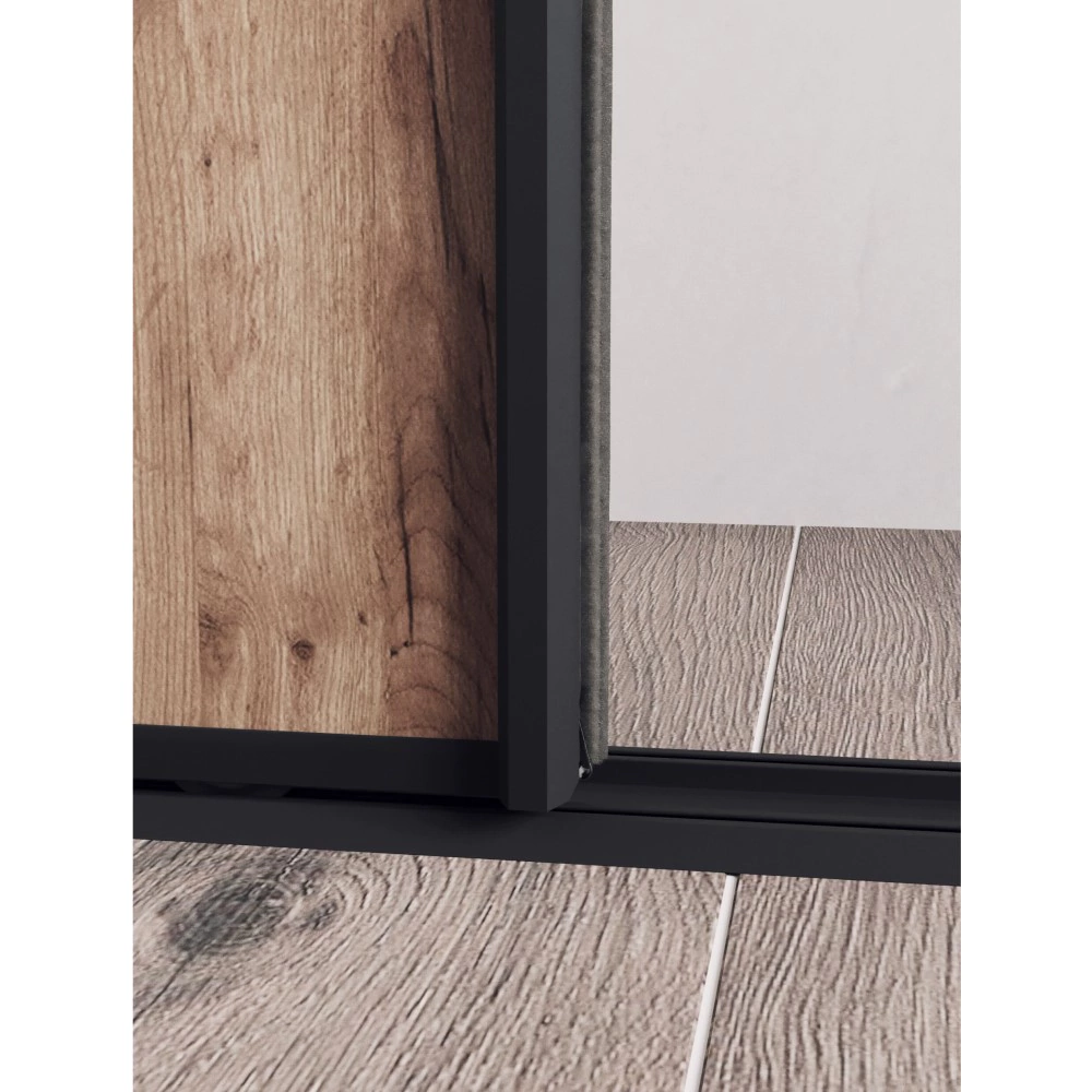 Дверь для шкафа-купе 804х2455 мм ЛДСП Дуб крафт табачный/алюминий черный муар трапеция