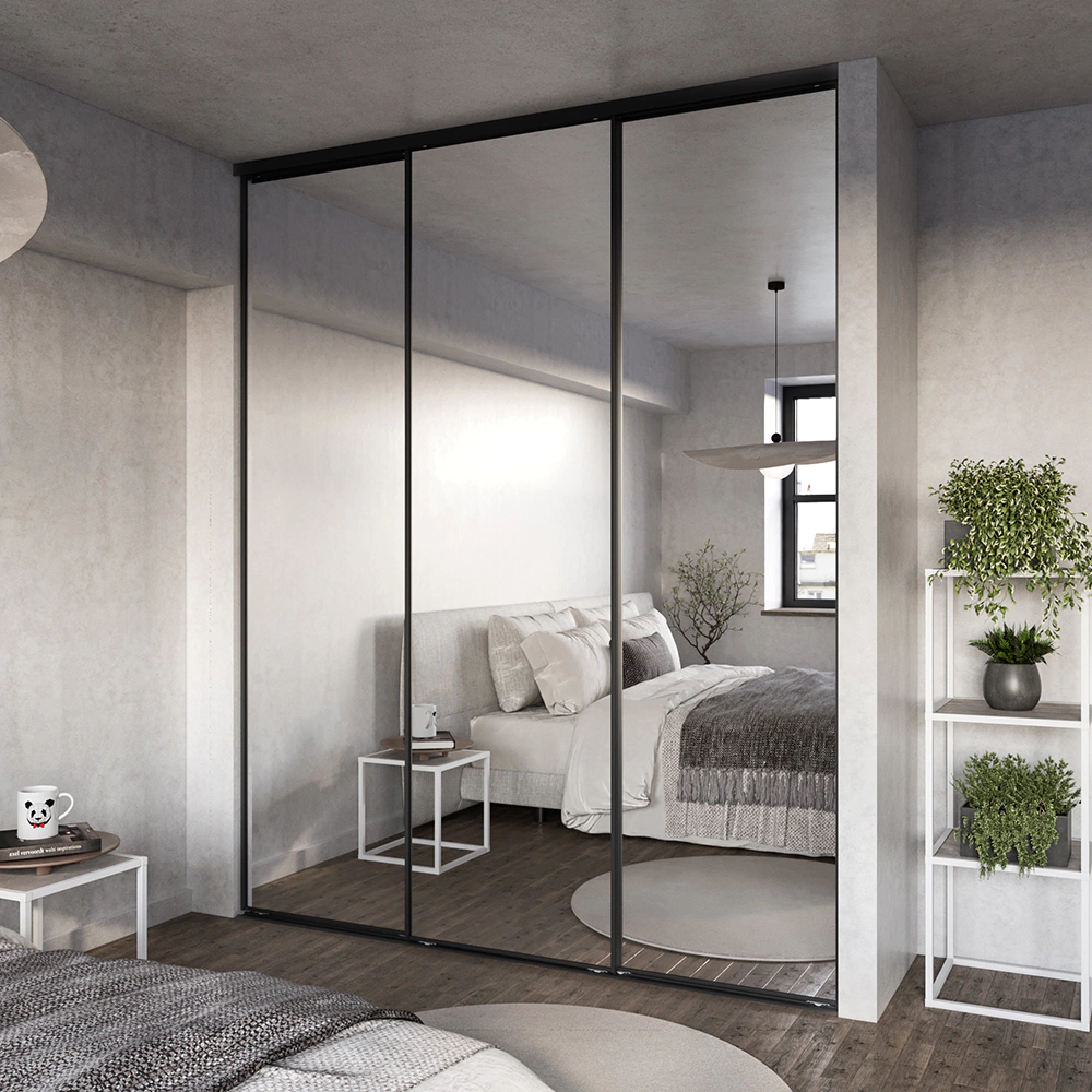 Дверь для шкафа-купе 1004х2555 мм зеркало/алюминий черный муар трапеция