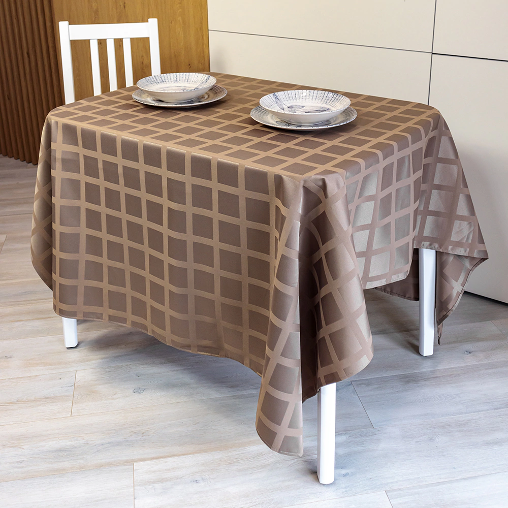Скатерть жаккардовая с водоотталкивающей пропиткой Клетка 150х180 см капучино