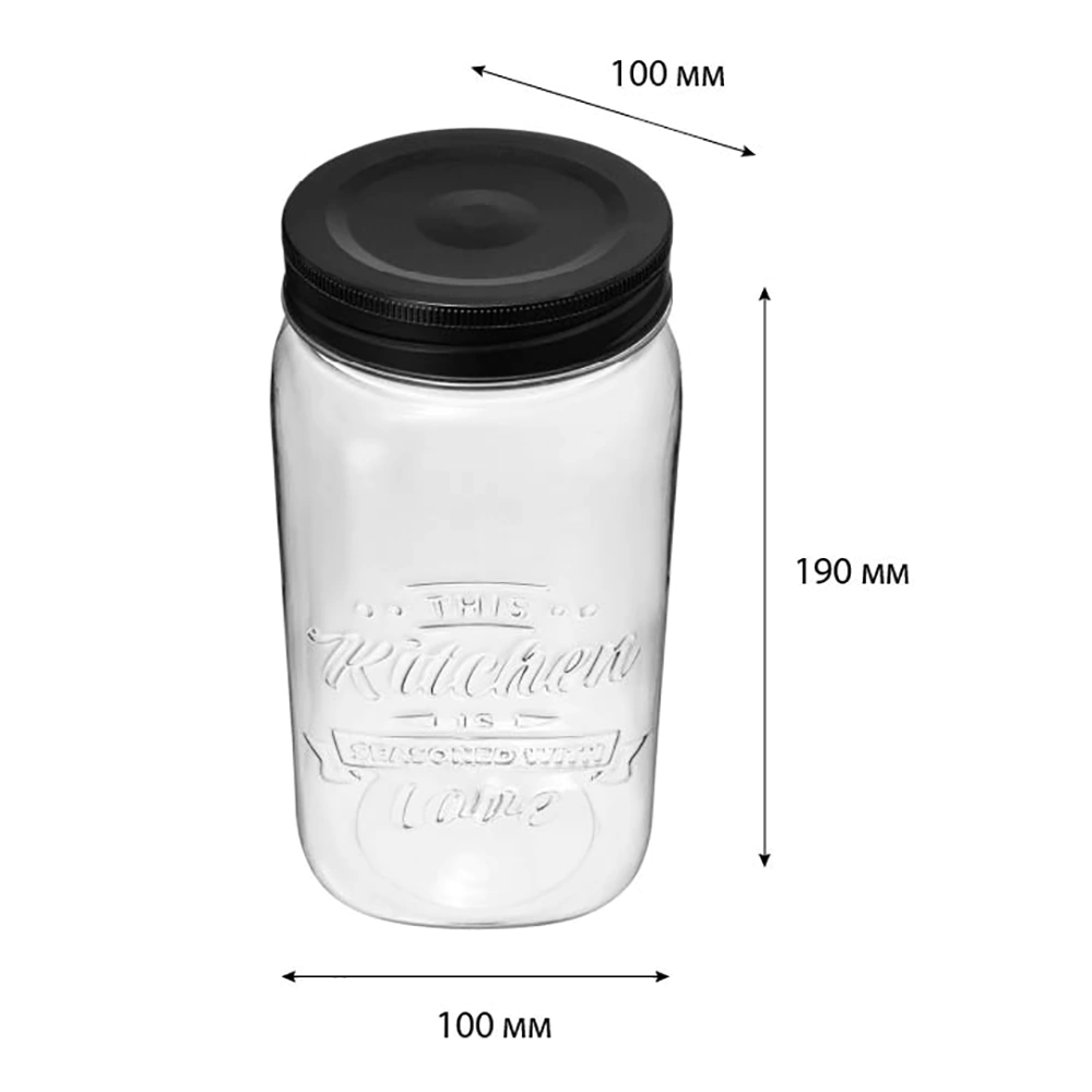 Банка для сыпучих продуктов Phibo LOVE KITCHEN 1,4 л прозрачный/черный