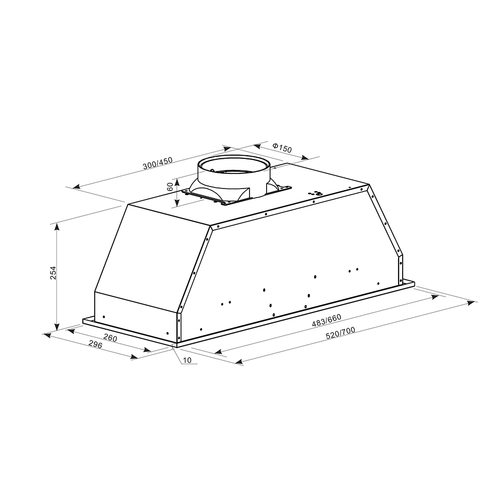 Вытяжка полновстраиваемая Oasis UN-50B 50 см 650 м3/ч черная