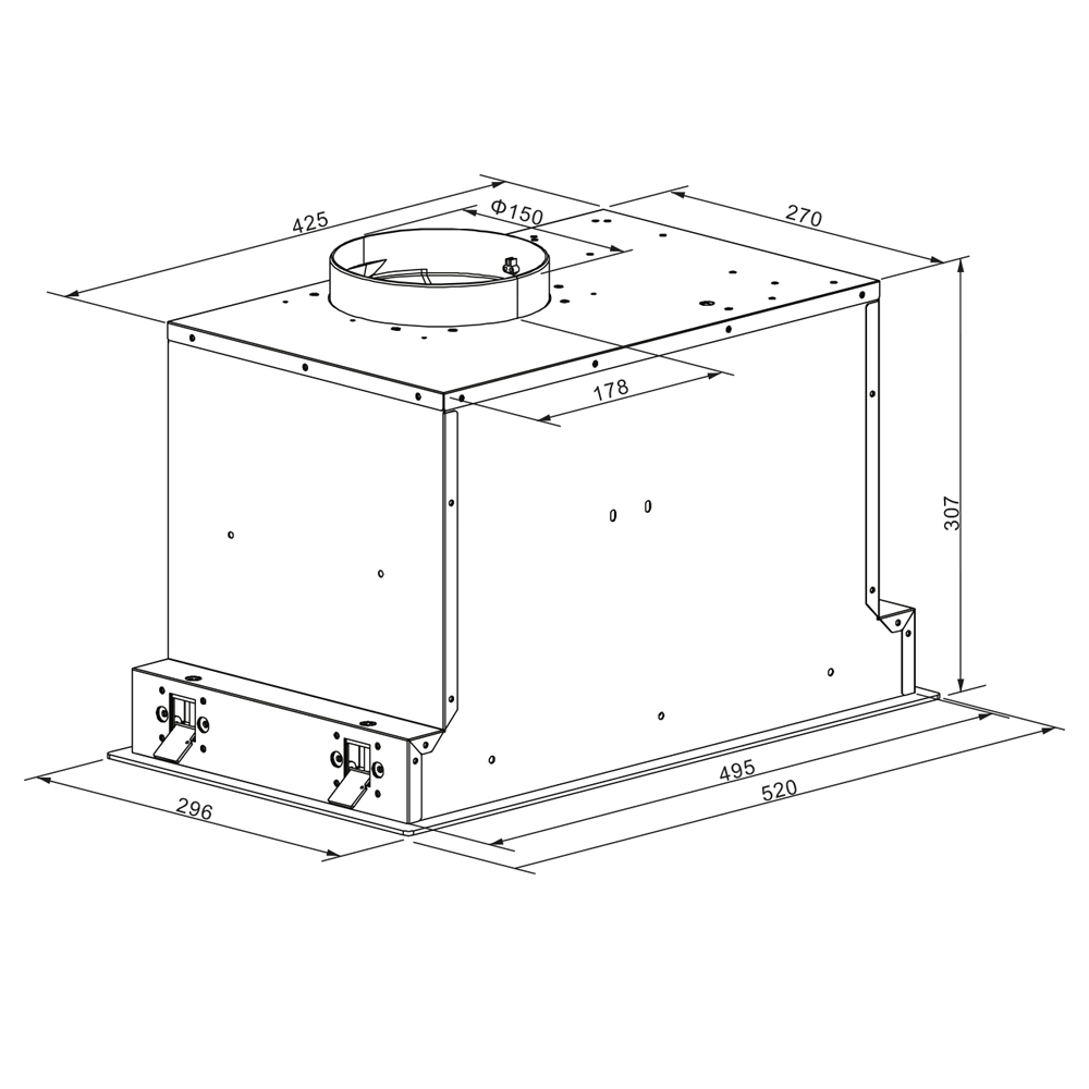 Вытяжка встраиваемая Oasis UL-52BG 60 см 1050 м3/ч черное стекло