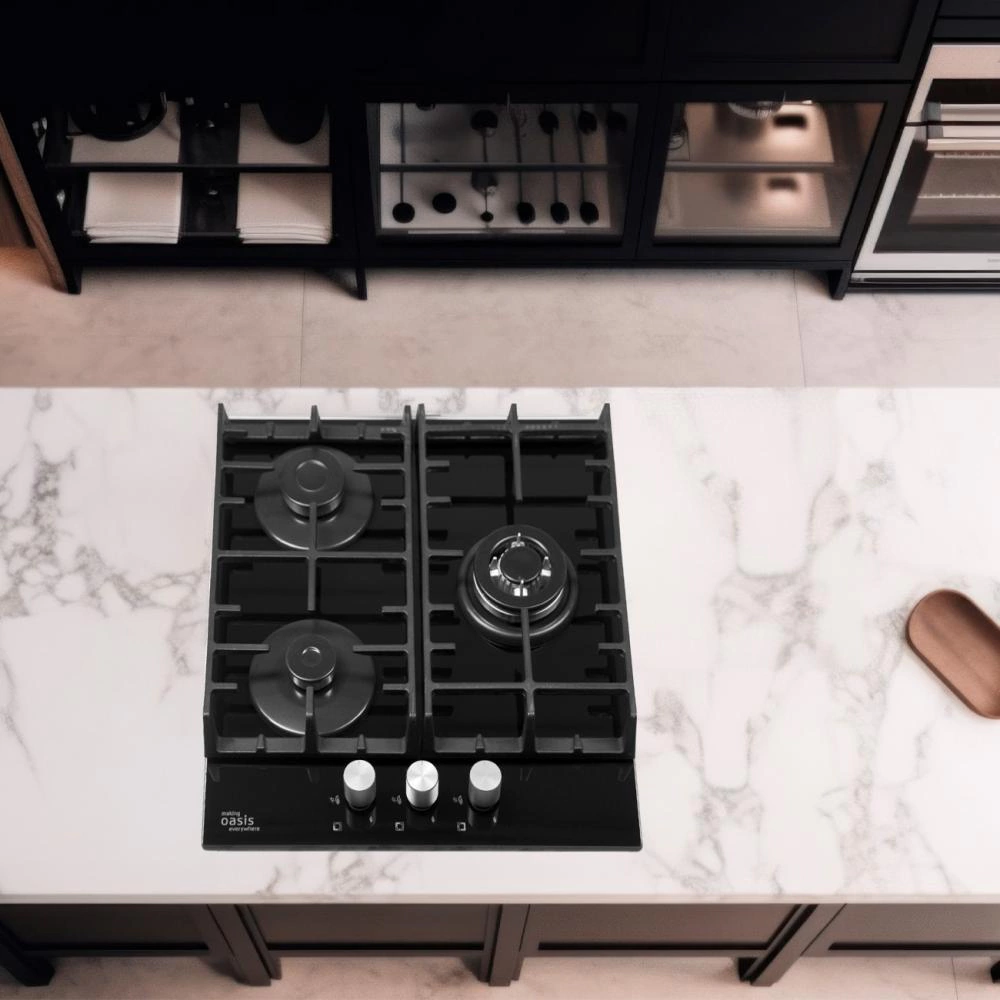 Газовая варочная поверхность черная 45 см Oasis P-3GBT