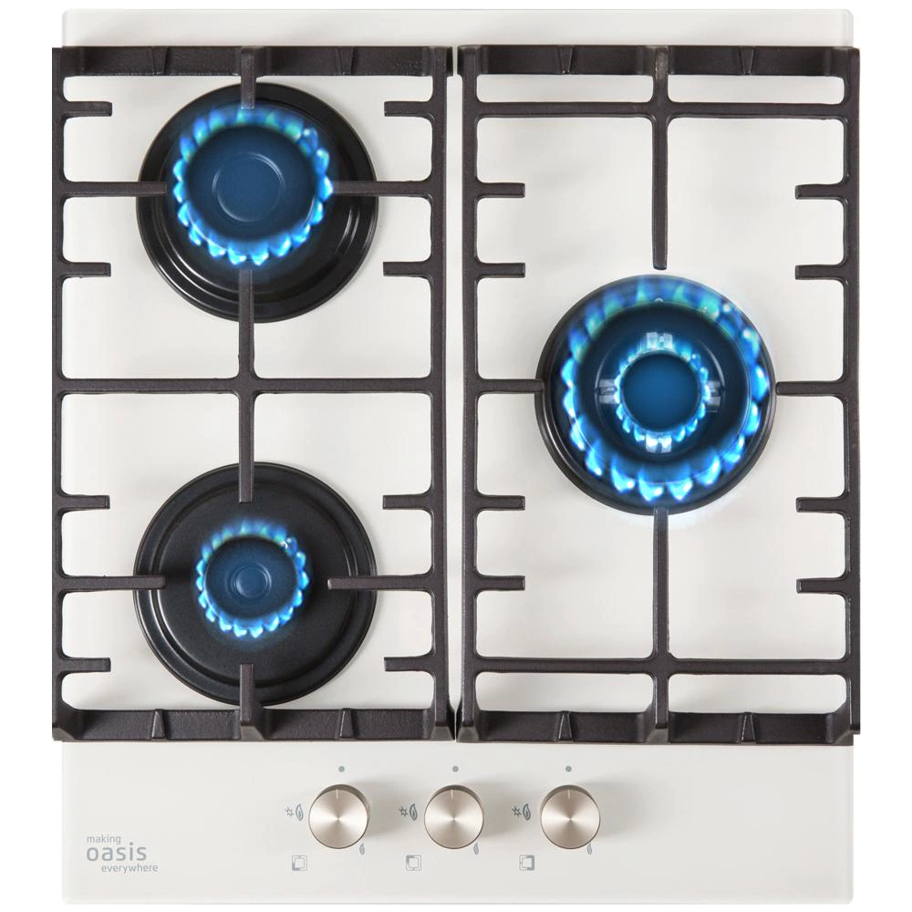 Газовая варочная поверхность белая 45 см Oasis P-3GWT
