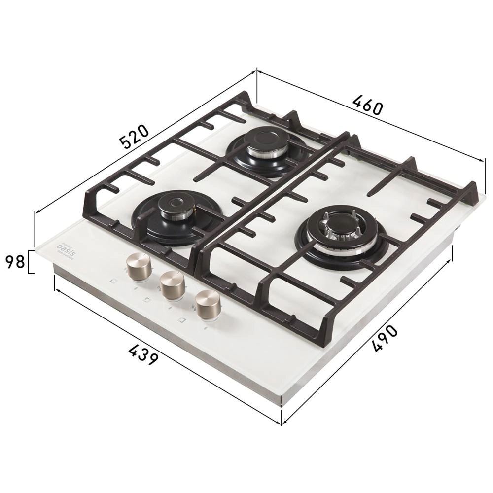 Газовая варочная поверхность белая 45 см Oasis P-3GWT