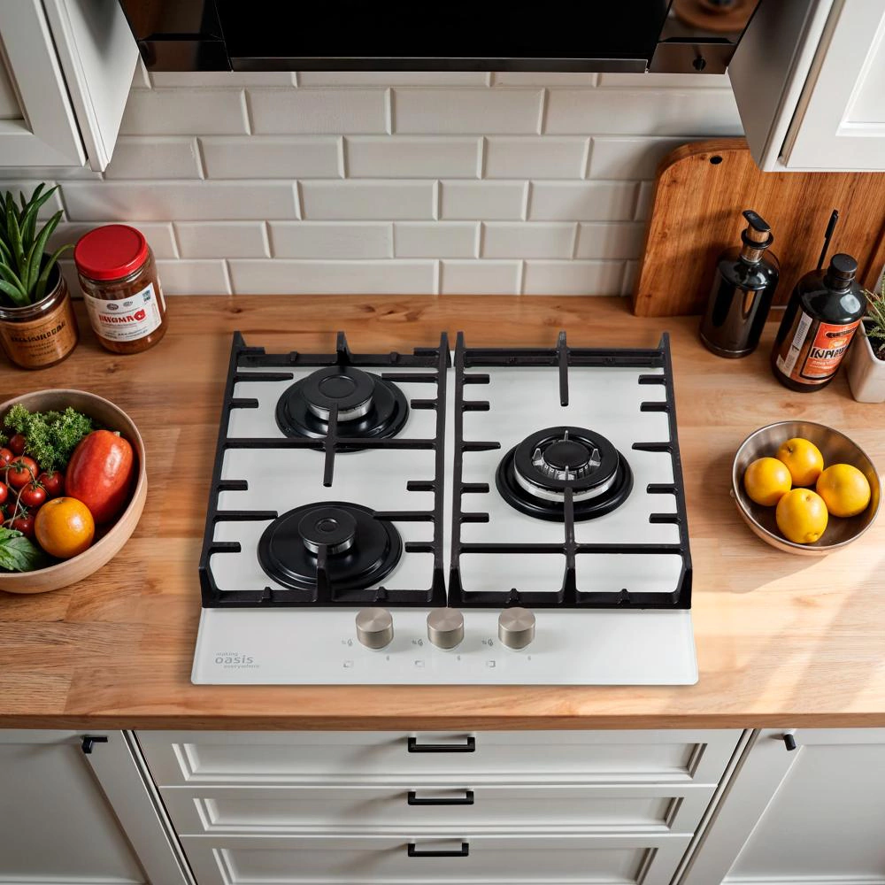 Газовая варочная поверхность белая 45 см Oasis P-3GWT