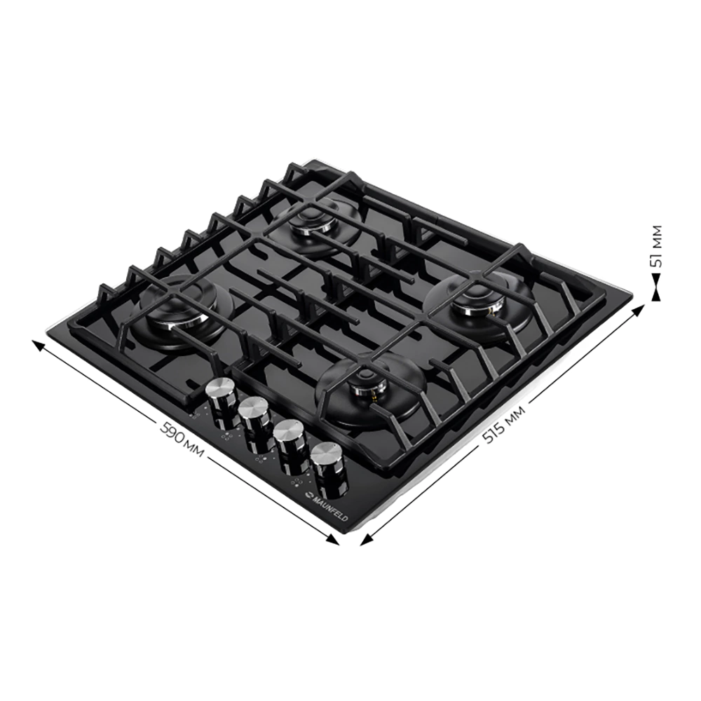 Газовая варочная поверхность черная 60 см MAUNFELD EGHG.64.6CB/G