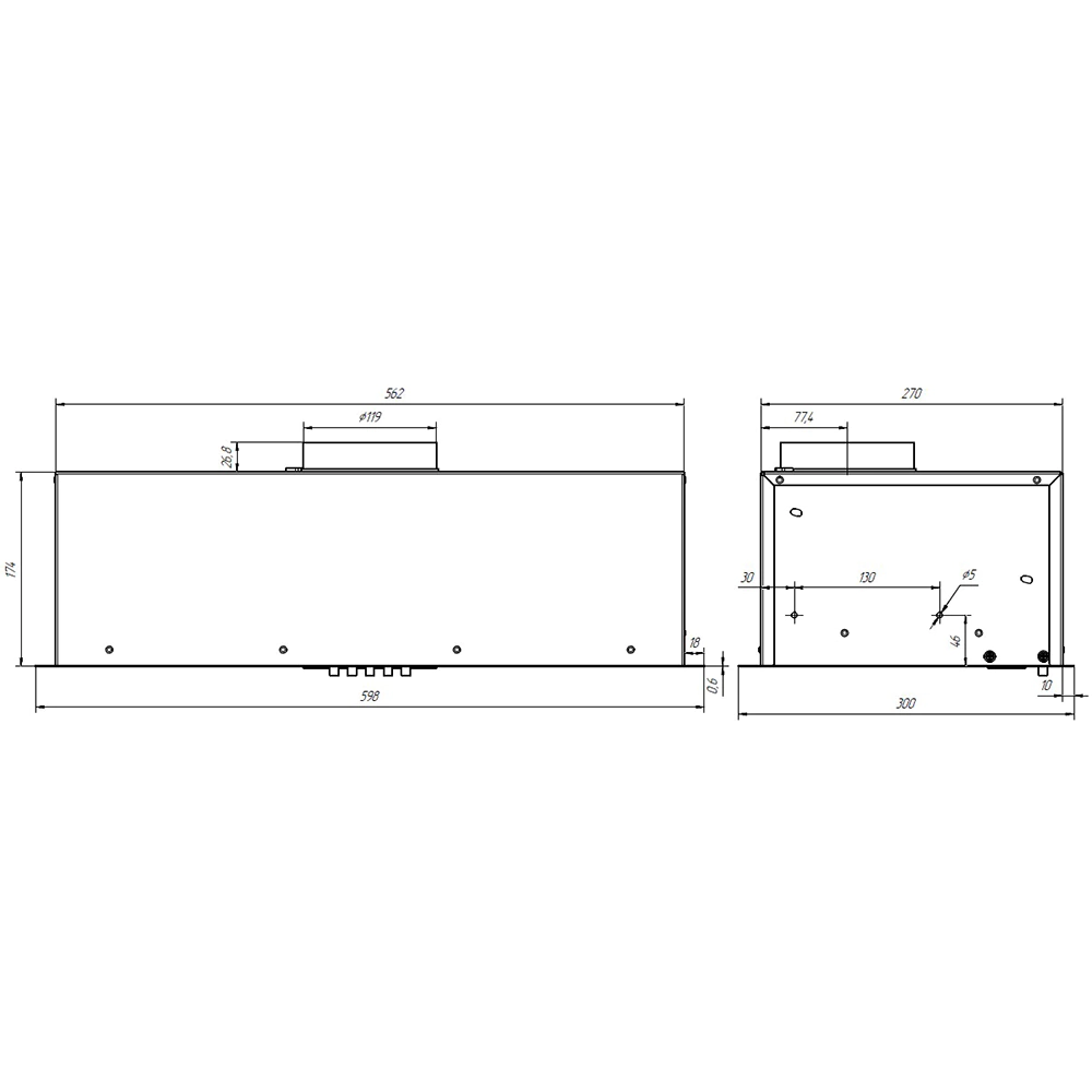 Вытяжка полновстраиваемая нержавеющая сталь 60 см ELIKOR CUBE BASIC 60П 500 м3/ч