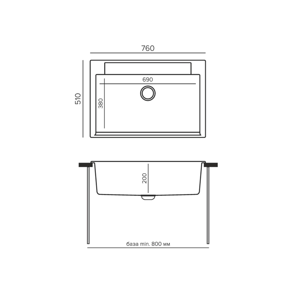 Мойка кухонная из искусственного камня KITRO ARGO 760х510х210 мм черная