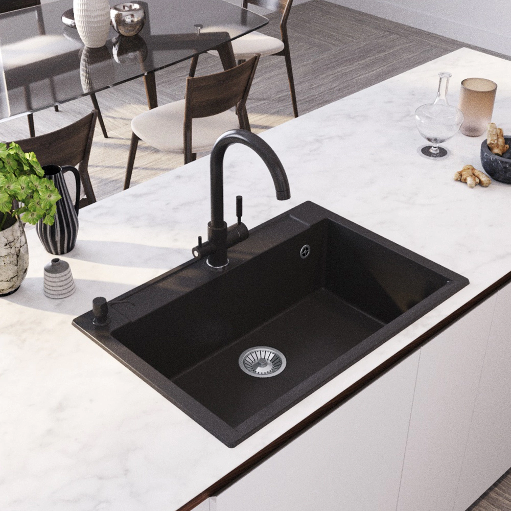 Мойка кухонная из искусственного камня KITRO ARGO 760х510х210 мм черная