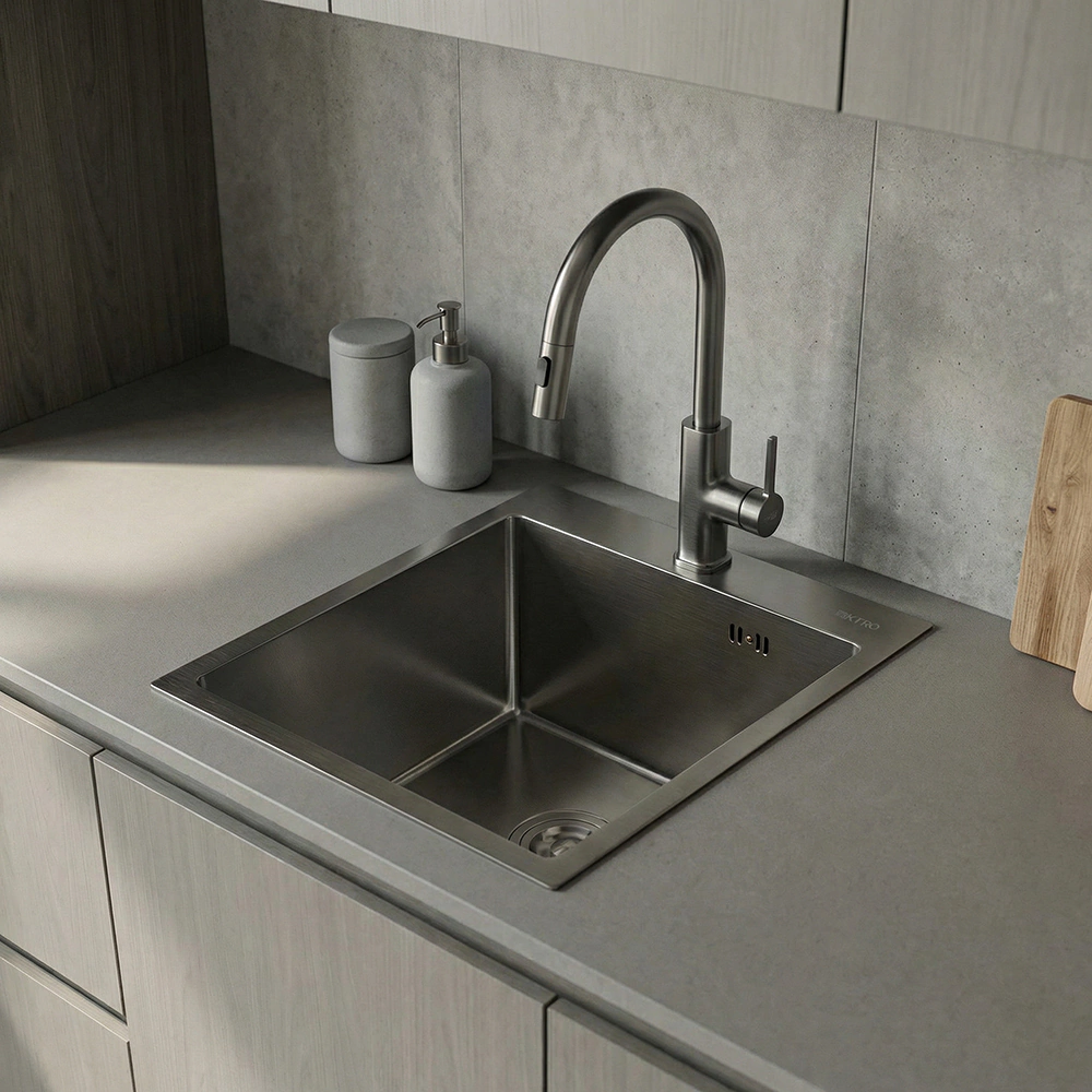 Мойка кухонная стальная серая 500х500х220 мм KITRO
