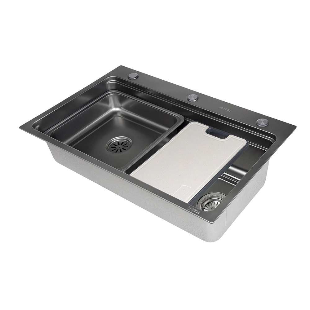 Мойка кухонная стальная функциональная черная 750x460х220 мм KITRO