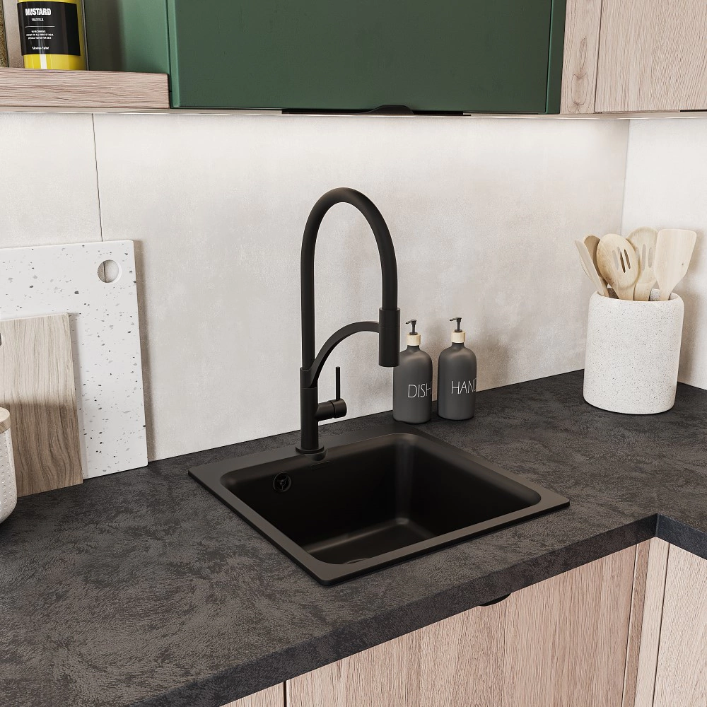 Мойка кухонная из искусственного камня черная 432х432х160 мм GranFest Smart