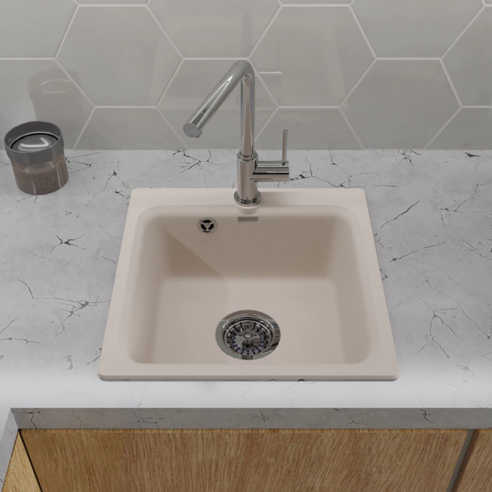 Мойка кухонная из искусственного камня белая 432х432х160 мм GranFest Smart