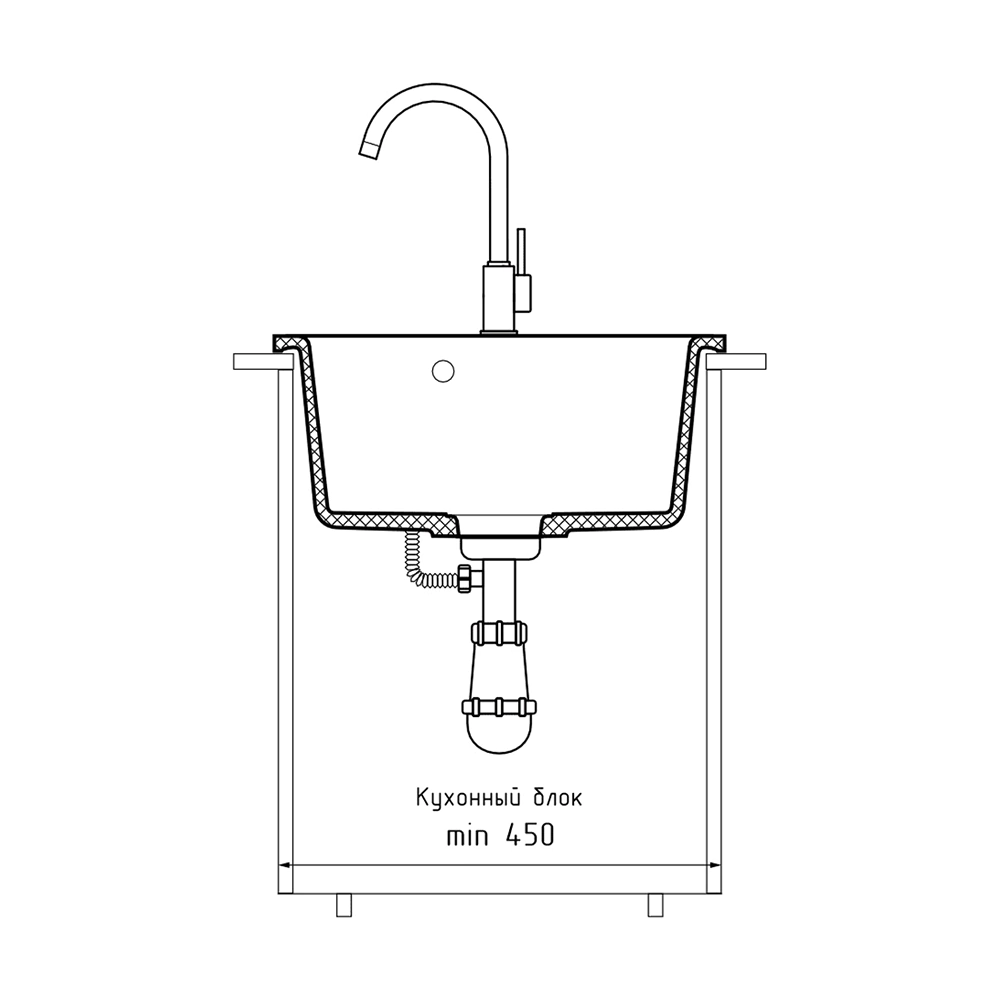 Мойка кухонная из искусственного камня черная d-435 мм глубина 160 мм GranFest Smart