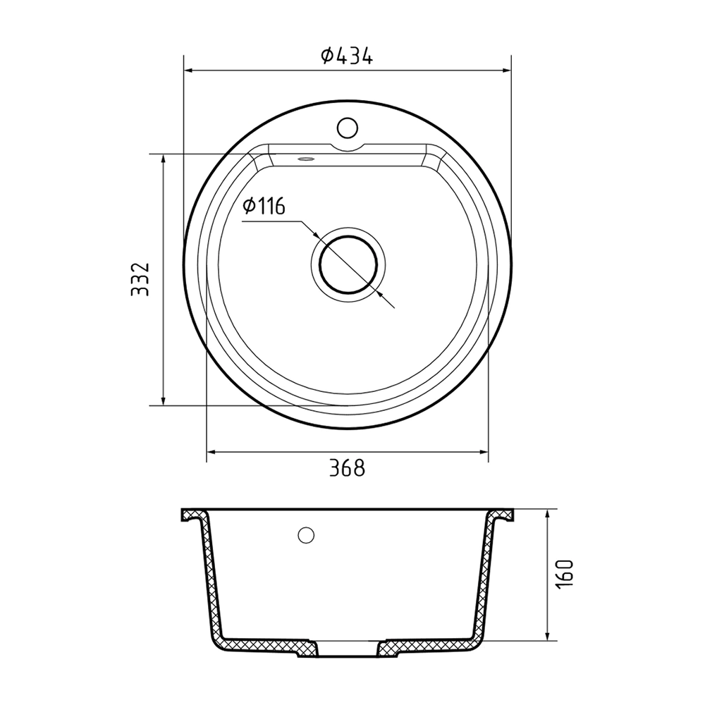 Мойка кухонная из искусственного камня черная d-435 мм глубина 160 мм GranFest Smart