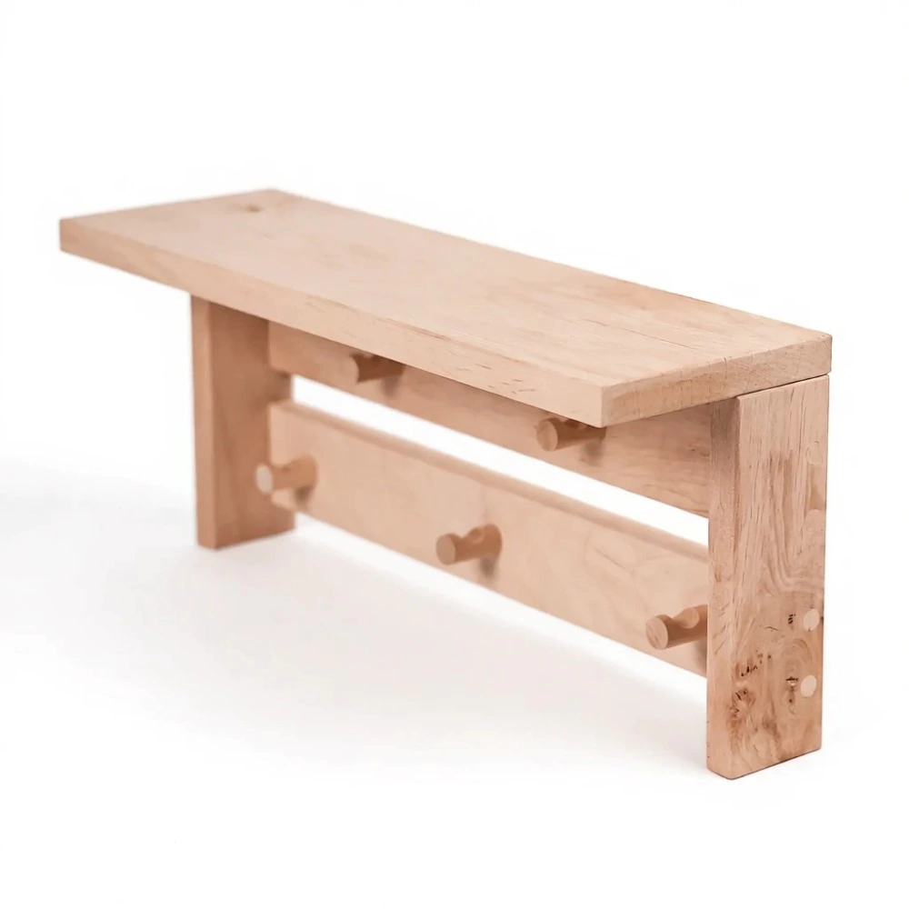 Вешалка для бани 5 крючков 2 ряда с полкой ольха