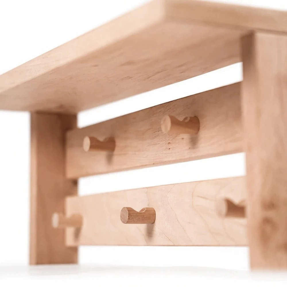 Вешалка для бани 5 крючков 2 ряда с полкой ольха