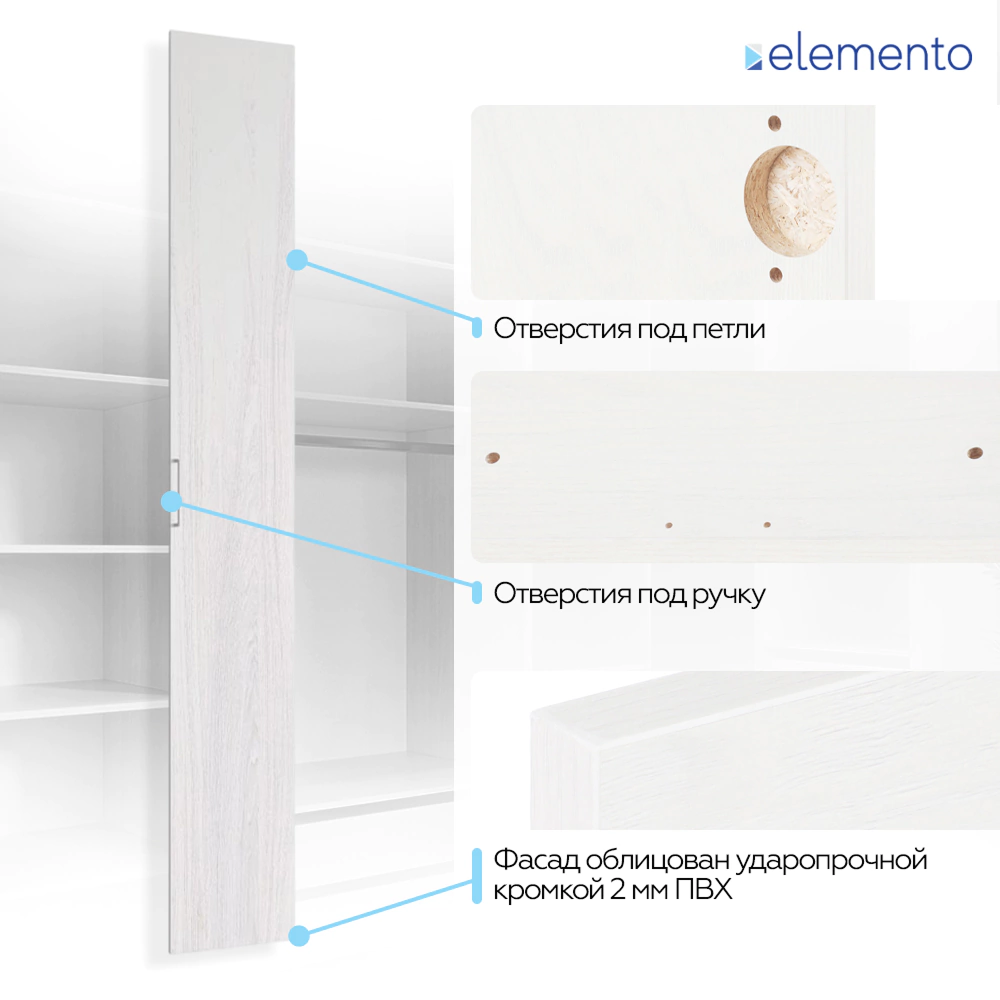 Дверь модульного шкафа elemento распашная 37 см ясень анкор светлый