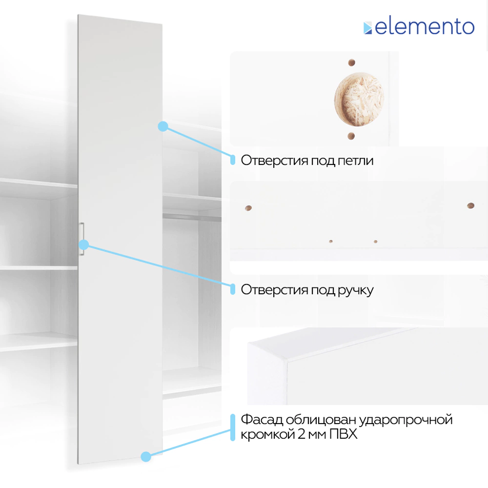 Дверь модульного шкафа elemento распашная 50 см белая
