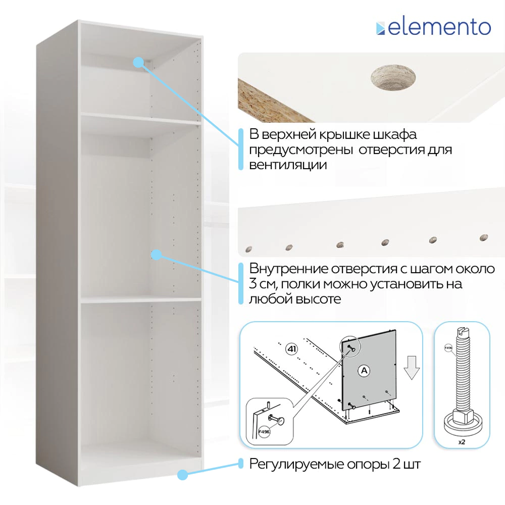 Корпус модульного шкафа elemento 75 см белый