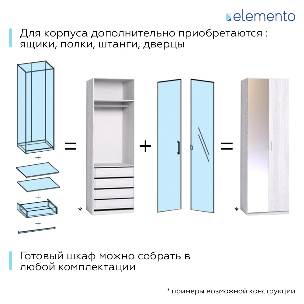 Корпус модульного шкафа elemento 75 см ясень анкор светлый