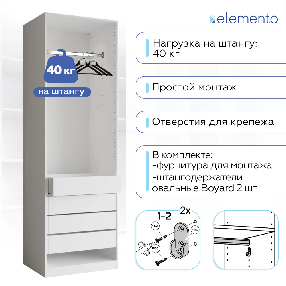 Штанга мебельная овальная elemento 75 см 30x15 мм хром