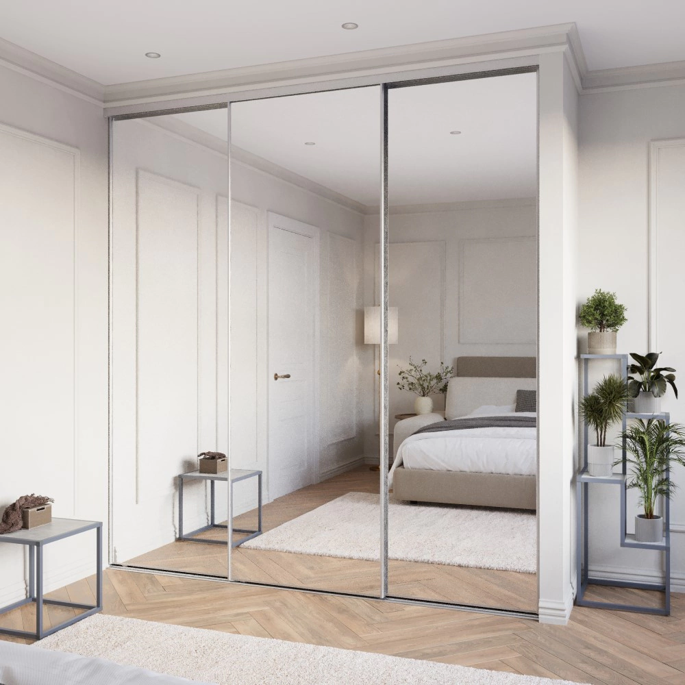 Дверь для шкафа-купе 604х2455 мм зеркало/алюминий серебро трапеция