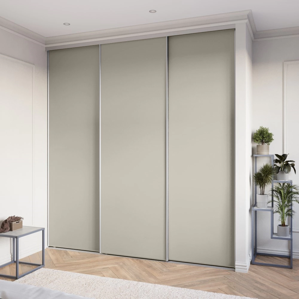 Дверь для шкафа-купе 804х2455 мм ЛДСП Кашемир/алюминий серебро трапеция