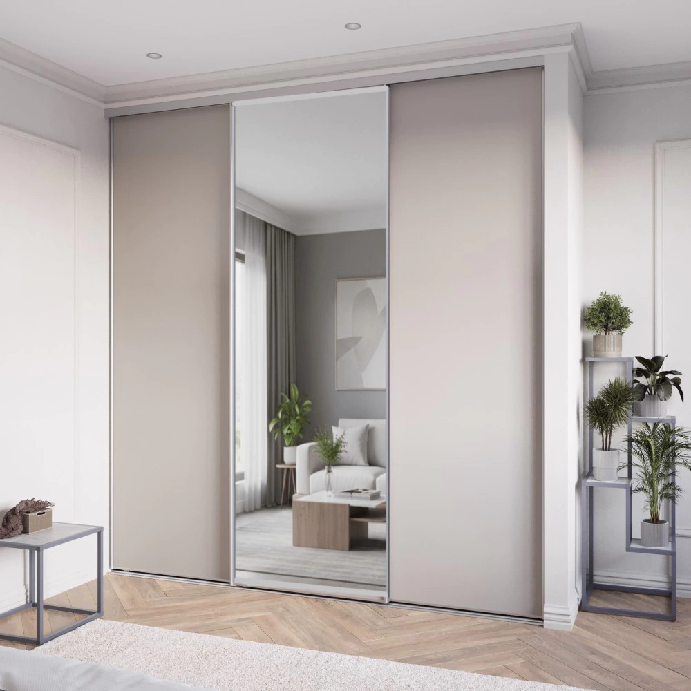 Дверь для шкафа-купе 804х2555 мм зеркало/алюминий серебро трапеция