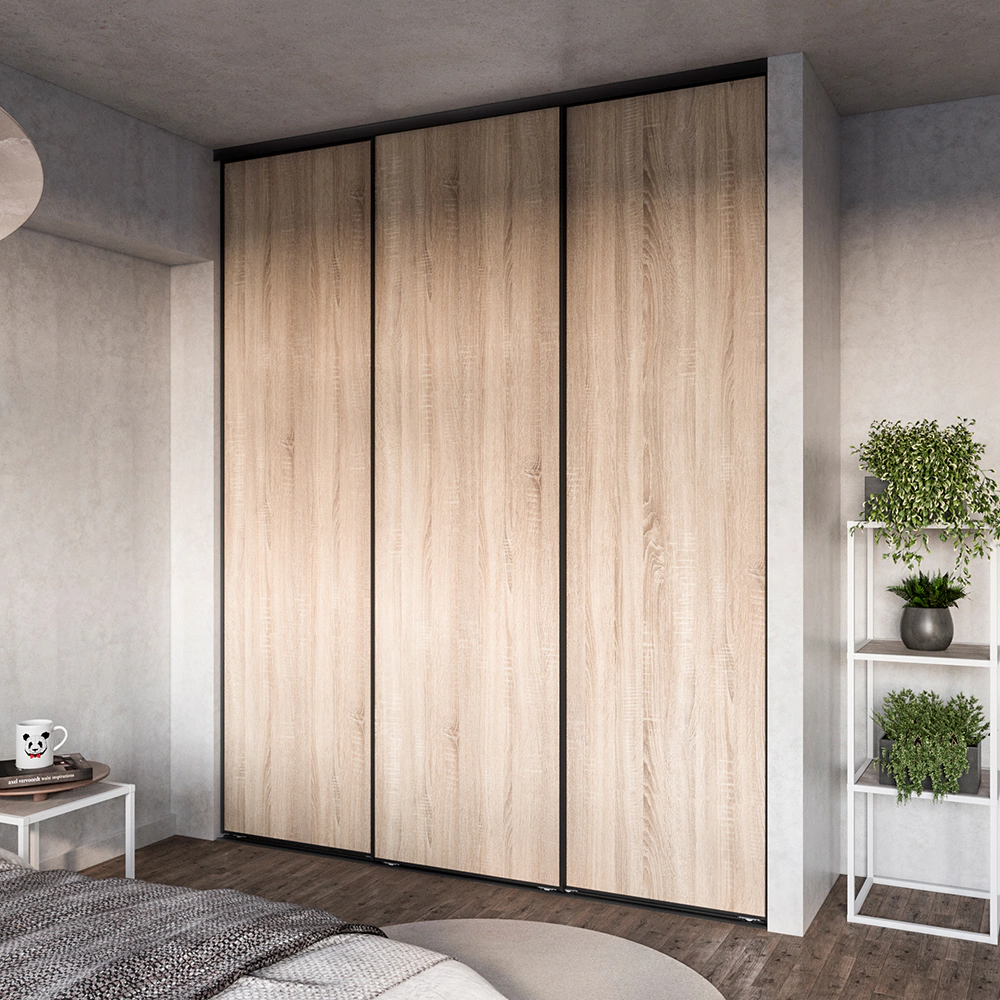 Дверь для шкафа-купе 904х2255 мм ЛДСП Дуб сонома/алюминий черный трапеция