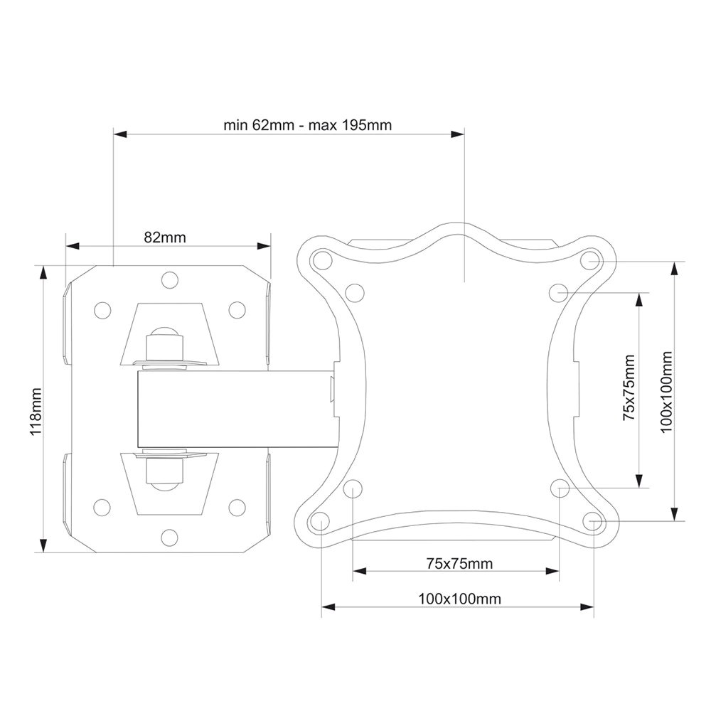 Кронштейн для ТВ 14-32 дюймов наклонно-поворотный 1 рукав elemento