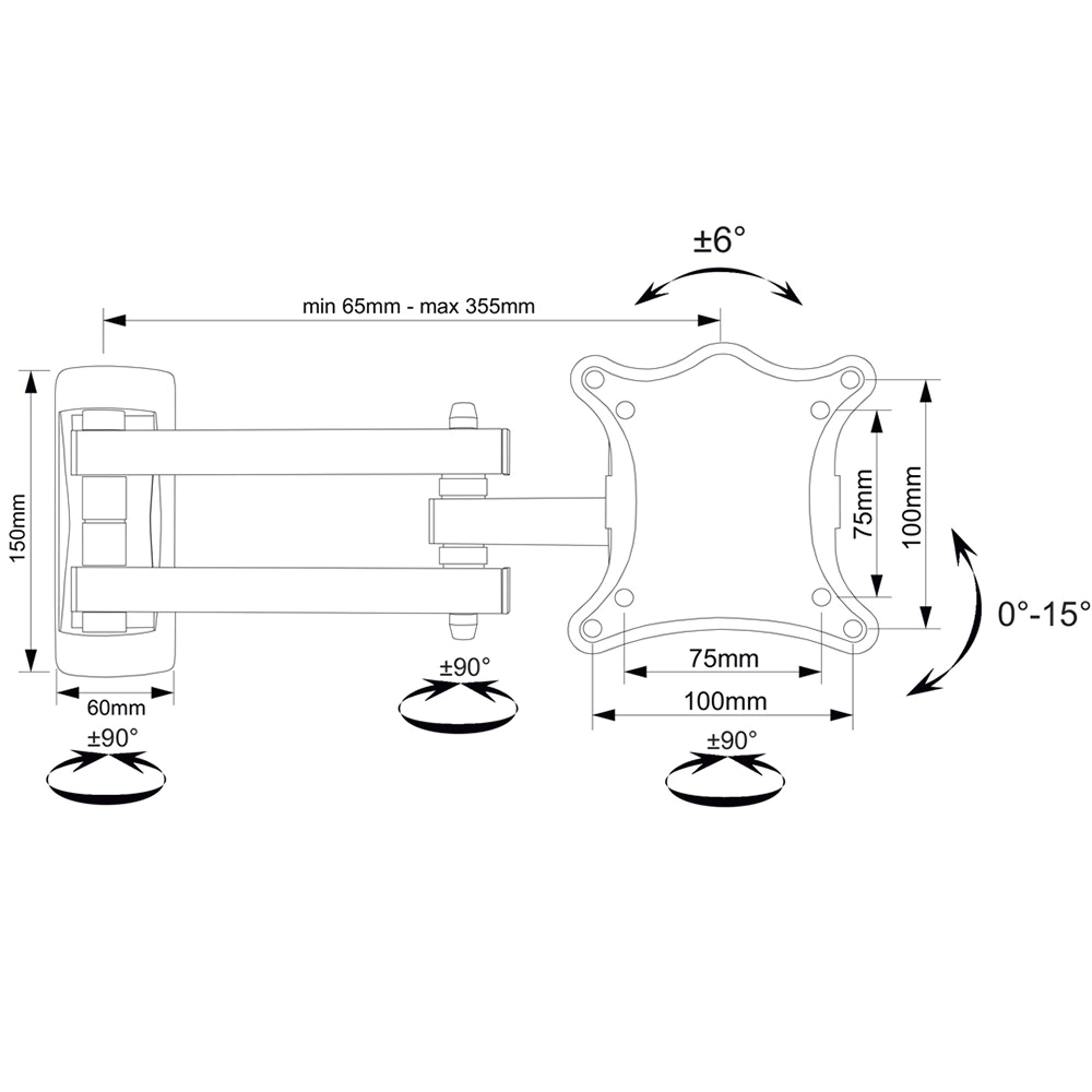 Кронштейн для ТВ 14-23 дюймов наклонно-поворотный 2 рукава elemento