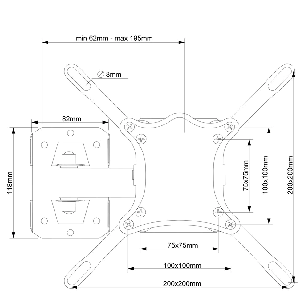 Кронштейн для ТВ 14-42 дюймов наклонно-поворотный 1 рукав elemento