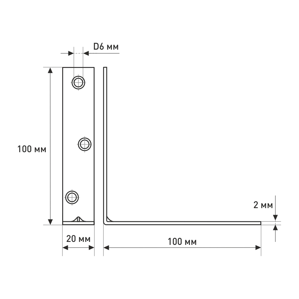 Уголок мебельный монтажный 100х100х20 оцинкованный