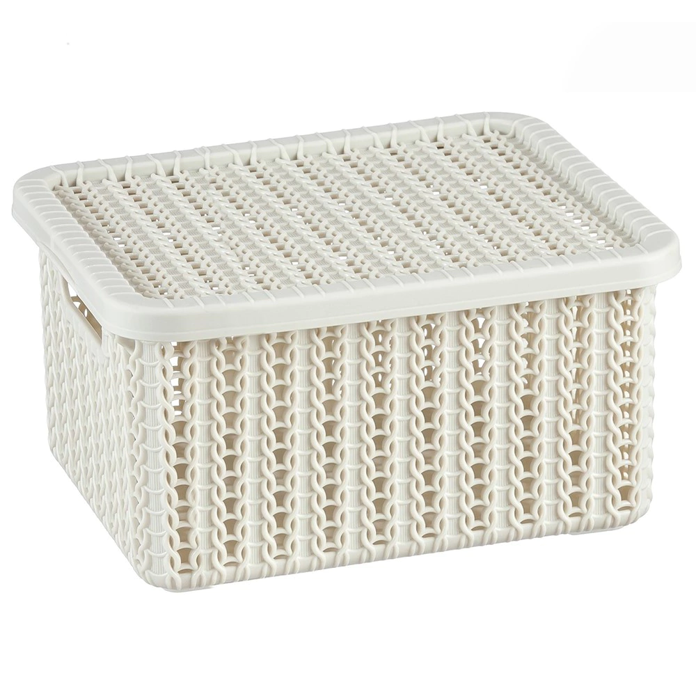 Корзина для хранения IDEA Вязание с крышкой 15x8x17 см 1,5 л белая