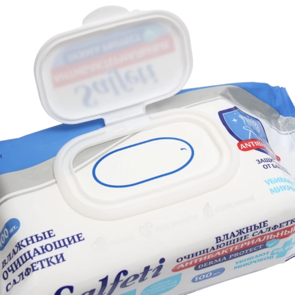 Салфетки влажные антибактериальные 100 шт Salfeti
