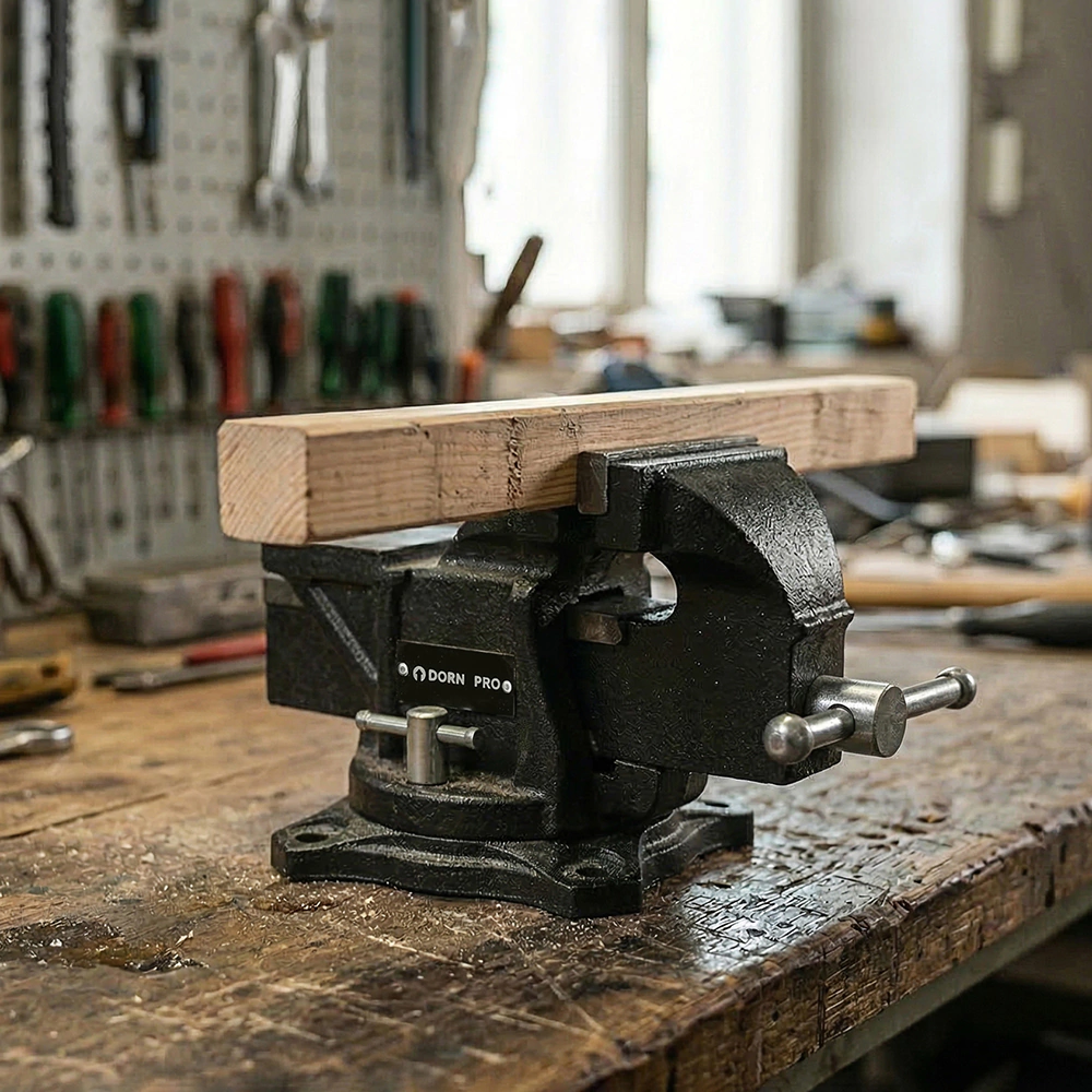 Тиски слесарные захват 100 мм вес 7 кг поворотные с наковальней DORN PRO