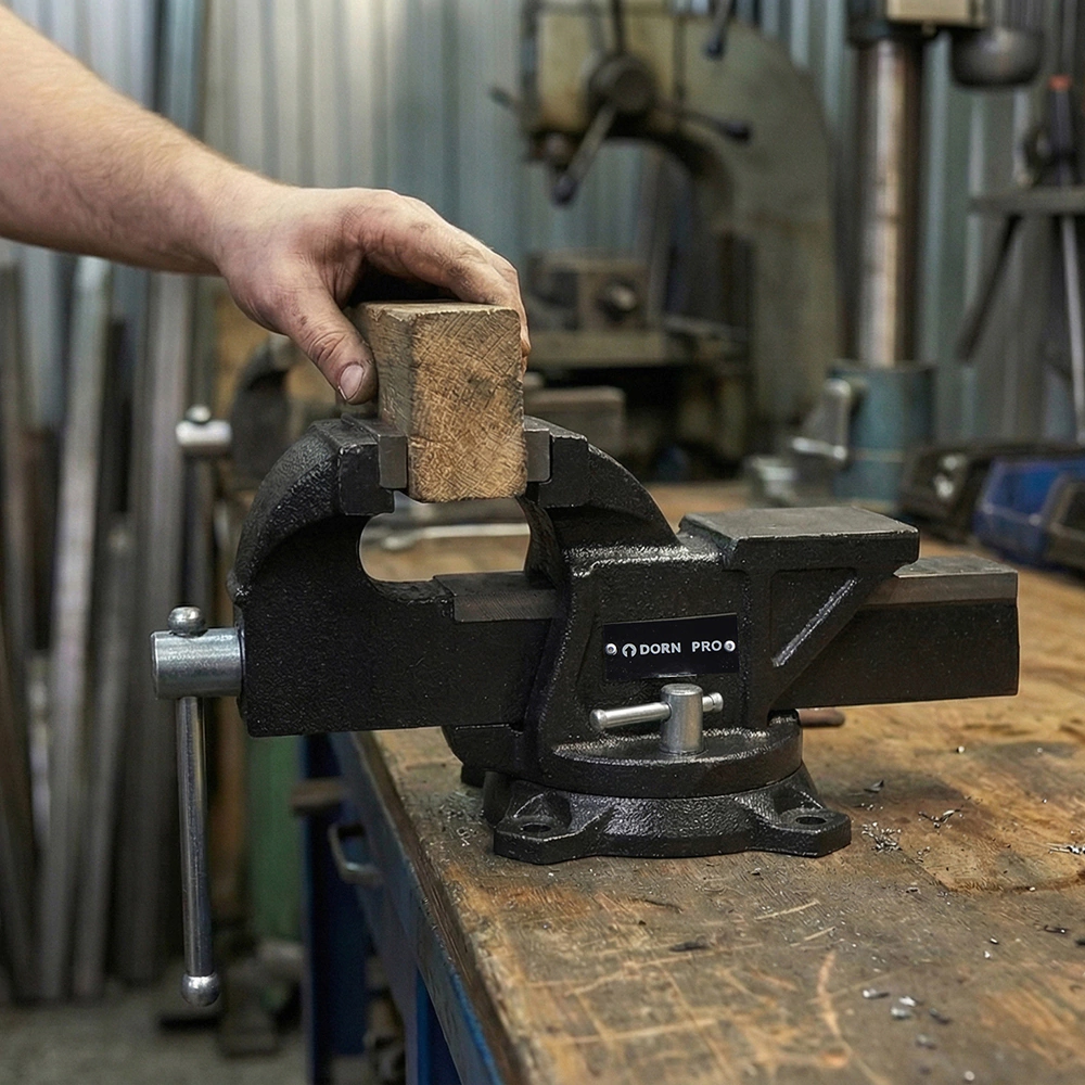 Тиски слесарные захват 125 мм вес 12 кг поворотные с наковальней DORN PRO