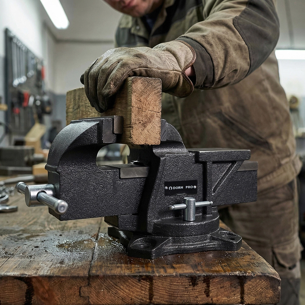 Тиски слесарные захват 150 мм вес 17 кг поворотные с наковальней DORN PRO