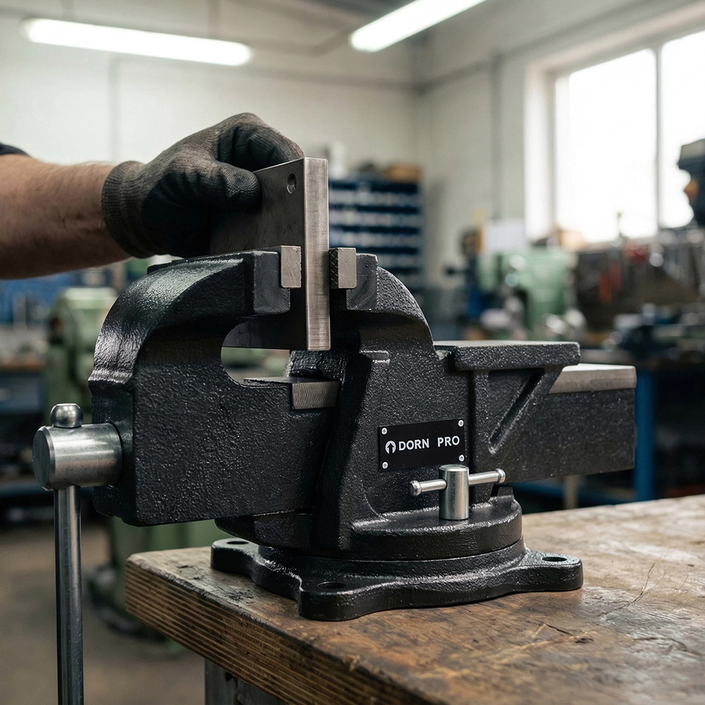 Тиски слесарные захват 200 мм вес 33 кг поворотные с наковальней DORN PRO
