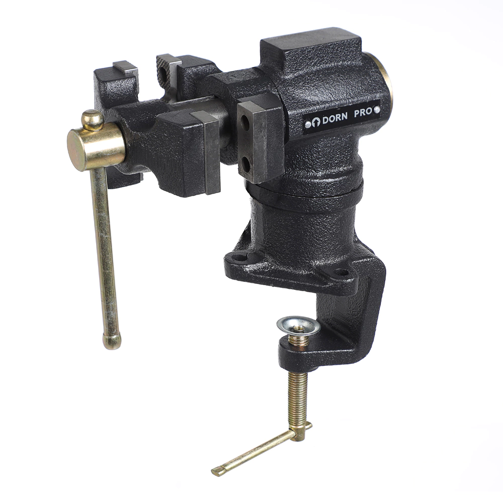 Тиски слесарные захват 63 мм вес 3,8 кг поворотные с наковальней DORN PRO