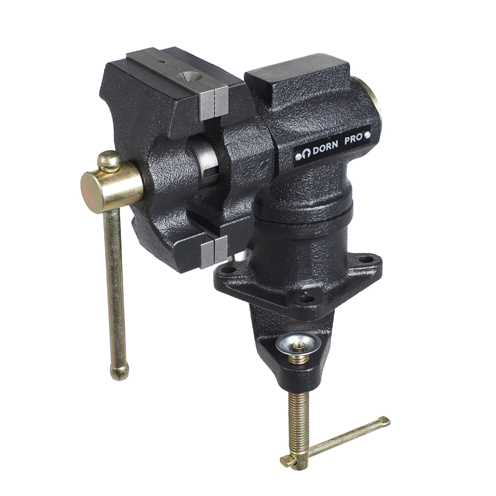 Тиски слесарные захват 63 мм вес 3,8 кг поворотные с наковальней DORN PRO