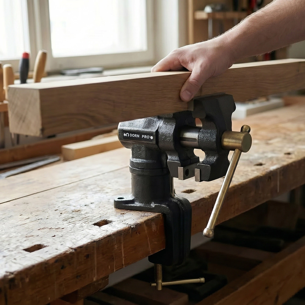 Тиски слесарные захват 63 мм вес 3,8 кг поворотные с наковальней DORN PRO