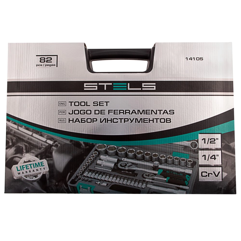 Набор инструментов 82 предмета, головки 1/2" и 1/4" STELS